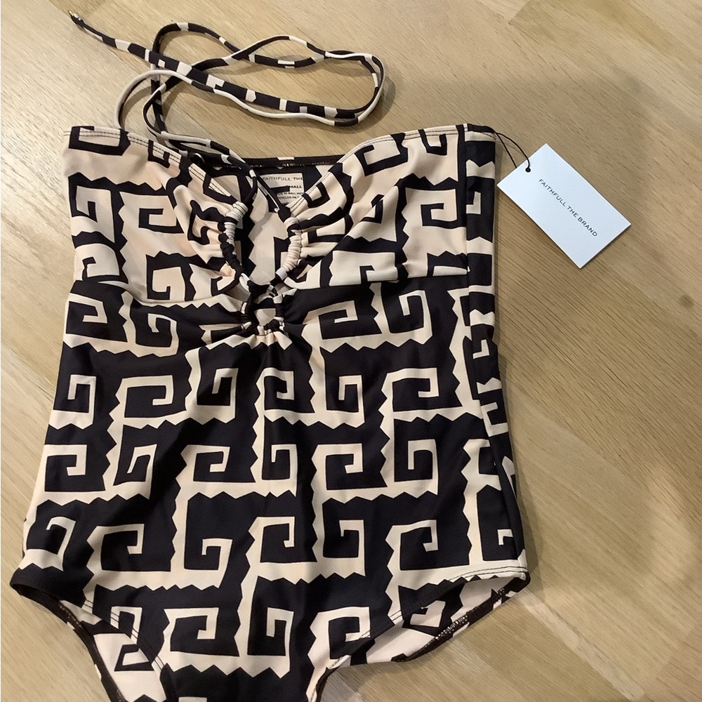 Faithfull the Brand Black and Cream Geometric Swimsuit